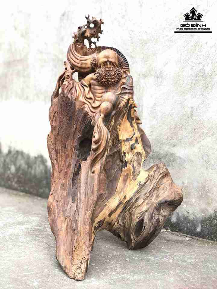 Tượng Đạt Ma Sư Tổ Gỗ Bách Xanh  Cao 58 Ngang 35 Sâu 36 (cm)