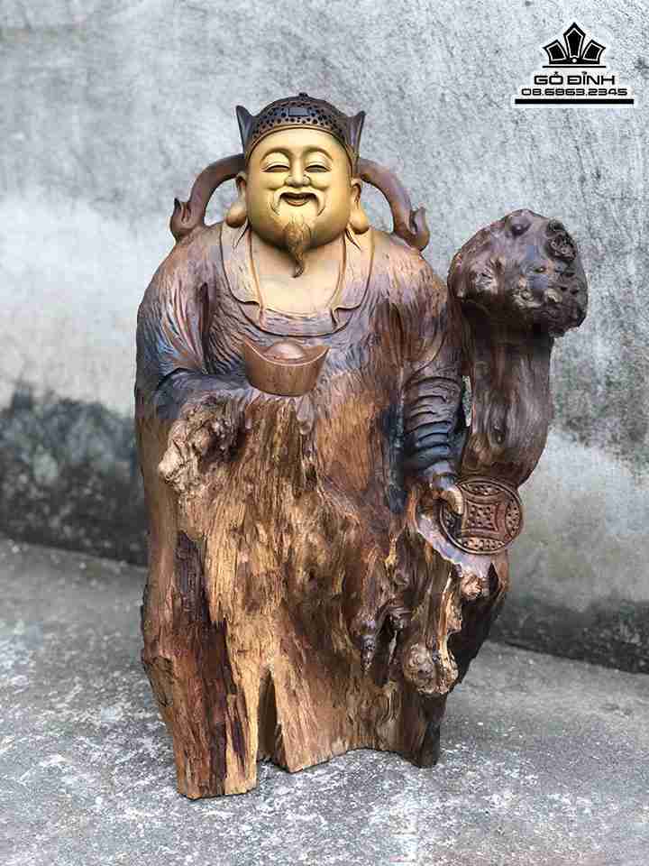 Tượng Thần Tài Gỗ Nu Bách Xanh  Cao 51 Ngang 32 Sâu 21 (cm)