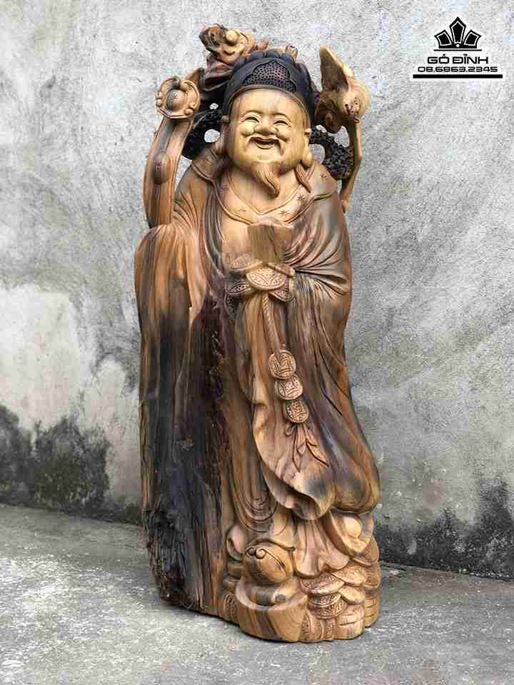 Tượng Thần Tài Gỗ Bách Xanh  Cao 73 Ngang 29 Sâu 20 (cm)