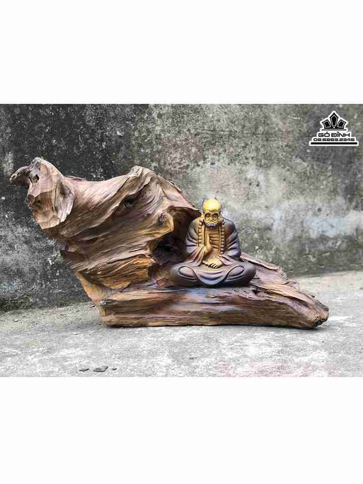 Tượng Đạt Ma Ngồi Thiền Gỗ Bách Xanh  Cao 29 Ngang 52 Sâu 22 (cm)