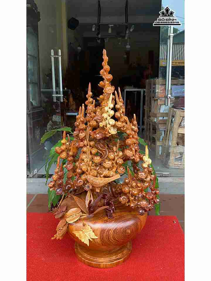 Bình Mai Gỗ Hương Việt  Cao 80 Ngang 48 Sâu 42 Đương Kính Bình 36 (cm)