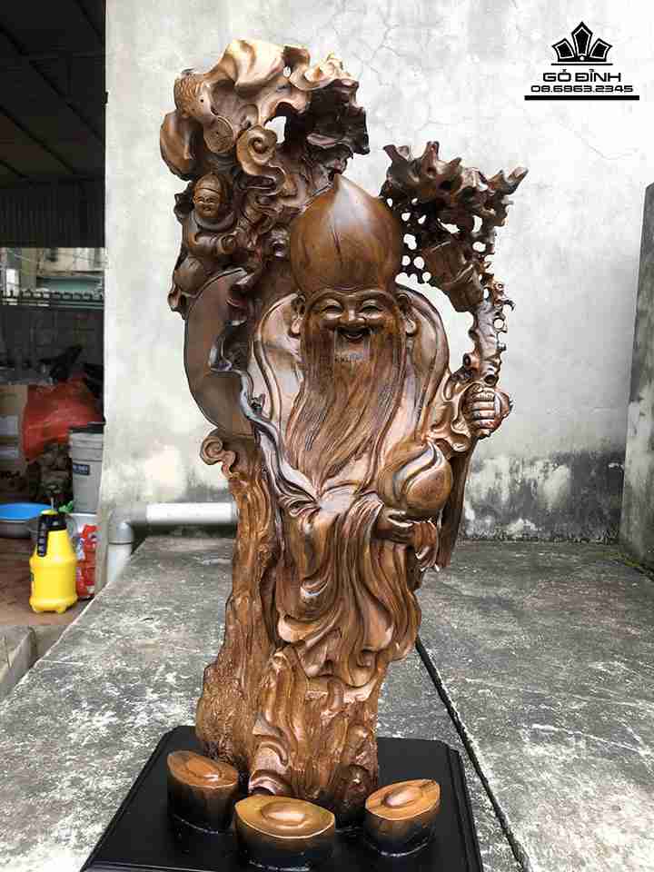 Tượng Ông Thọ Gỗ Bách Xanh  Cao 69 Ngang 33 Sâu 17 (cm)