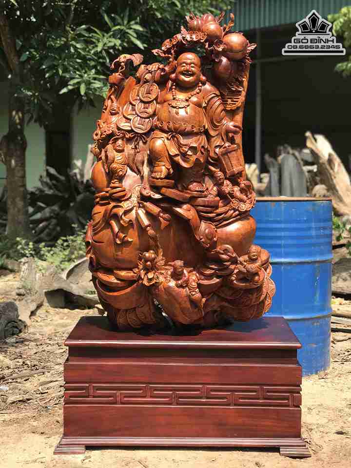 Tượng Phật Di Lặc Ngũ Phúc Gỗ Hương Việt  Cao 125 Ngang 75 Sâu 45 (cm)