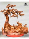 Tượng Gia Đình Tuần Lộc Đứng Gốc Tùng Gỗ Hương  Cao 95 Rộng 90 Sâu 45 (cm)