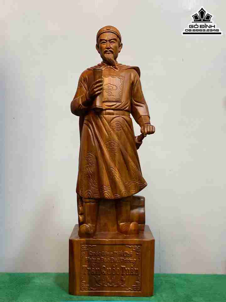 Tượng Trần Quốc Tuấn (Trần Hưng Đạo) Gỗ Ngọc Am  Cao 60 Ngang 18.5 Sâu 15.5 (cm)