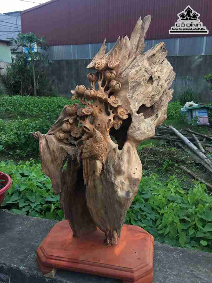 Tượng Uyên Ương Gỗ Ngọc Am  Cao 56 Ngang 36 Sâu 25 (cm)