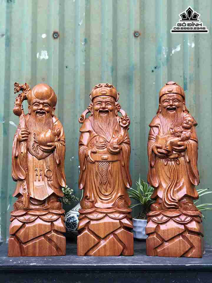 Tượng Tam Đa Phúc Lộc Thọ Gỗ Hương  Cao 50 Ngang 16 Sâu 13 (cm)