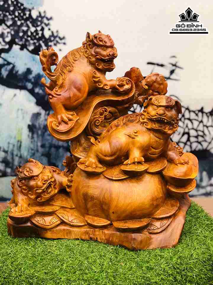 Tượng Tam Nghê Gỗ Hương Việt  Cao 52 Ngang 55 Sâu 39 (cm)