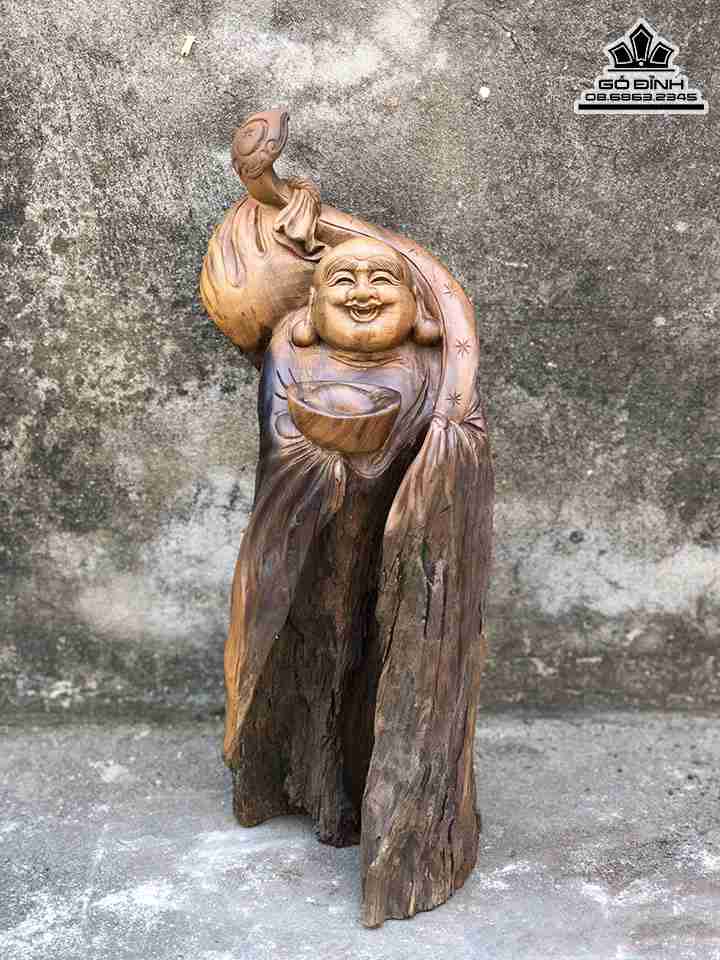 Tượng Phật Di Lặc Gỗ Bách Xanh  Cao 48 Ngang 18 Sâu 18 (cm)