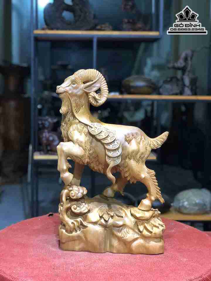 Tượng Dê Phong Thủy (Nhất Dương) Gỗ Ngọc Am  Cao 56 Ngang 34 Sâu 18 (cm)