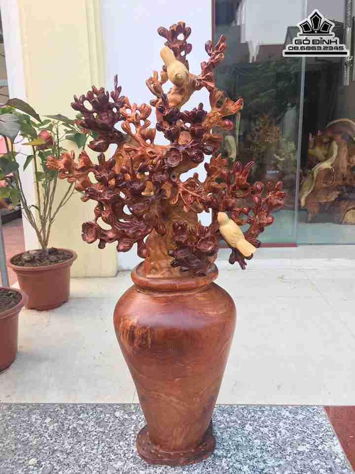Tượng Bình Mai Điểu Gỗ Hương  Cao 76 Ngang 38 Sâu 21 (cm)
