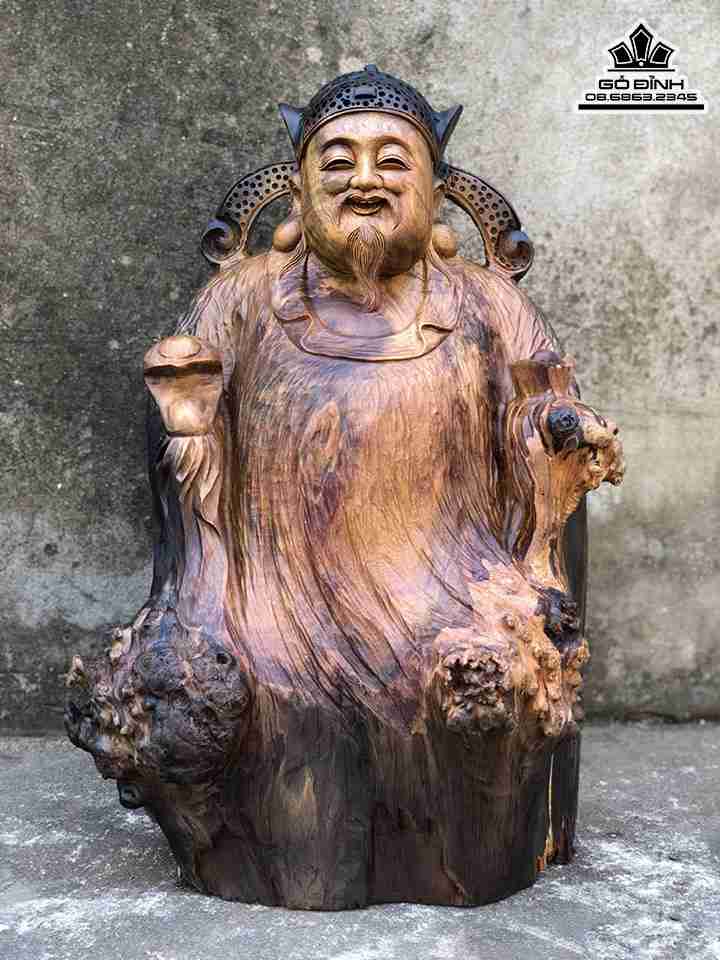 Tượng Thần Tài Gỗ Bách Xanh  Cao 51 Ngang 33 Sâu 21 (cm)