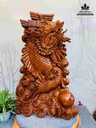 Tượng Cá Chép Hóa Rồng Gỗ Ngọc Am  Cao 96 Ngang 57 Sâu 32 (cm)