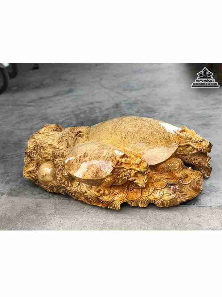 Tượng Long Quy Mẫu Tử Gỗ Nu Kháo  Cao 36 Ngang 100 Sâu 70 (cm)