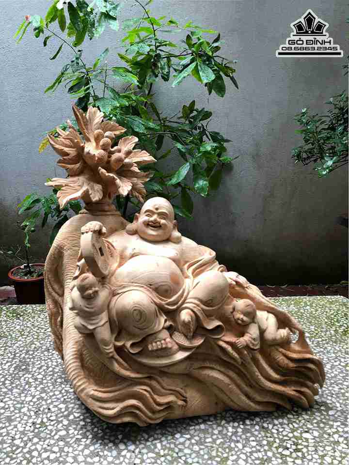 Tượng Phật Di Lặc Ngồi Nhân Sâm Gỗ Ngọc Am  Cao 50 Ngang 50 Sâu 30 (cm)