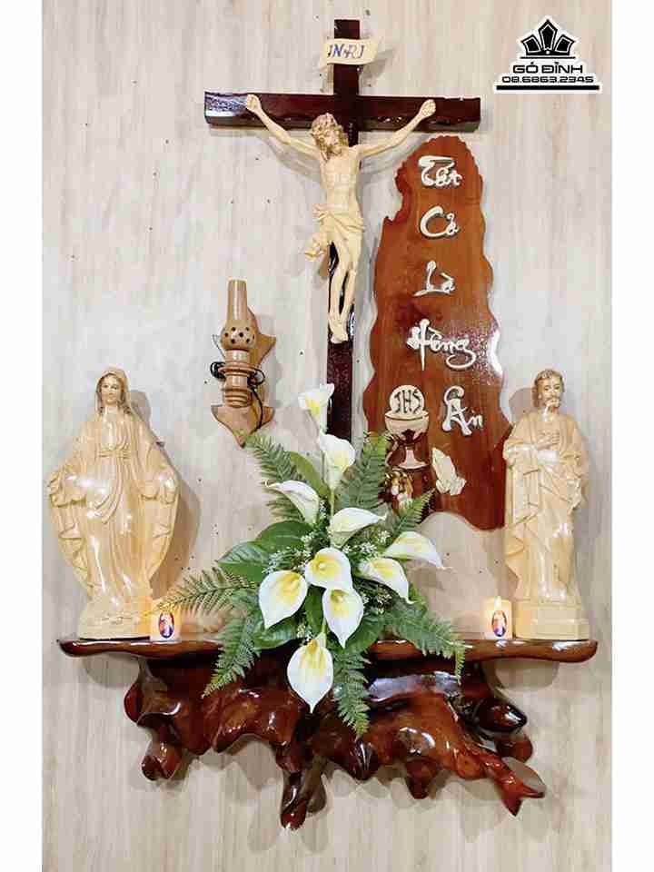 Bàn Thờ Gỗ Hương  Cao 160 Ngang 100 Tượng Cao 50 (cm)