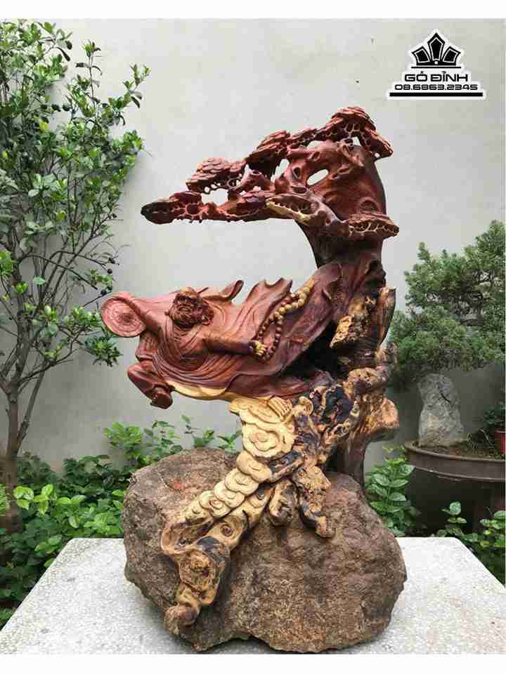 Tượng Đạt Ma Bay Gỗ Cẩm  Cao 1m18 Ngang 70 Sâu 68 (cm)