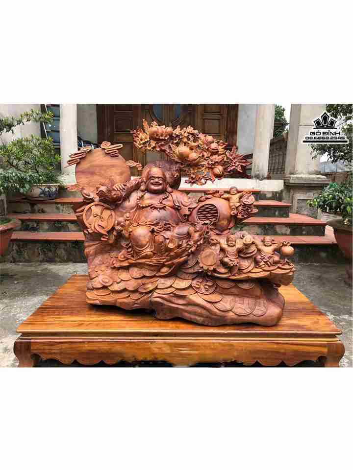 Tượng Phật Di Lặc Ngồi Gỗ Hương  Cao 105 Ngang 1m30 Sâu 76 (cm)