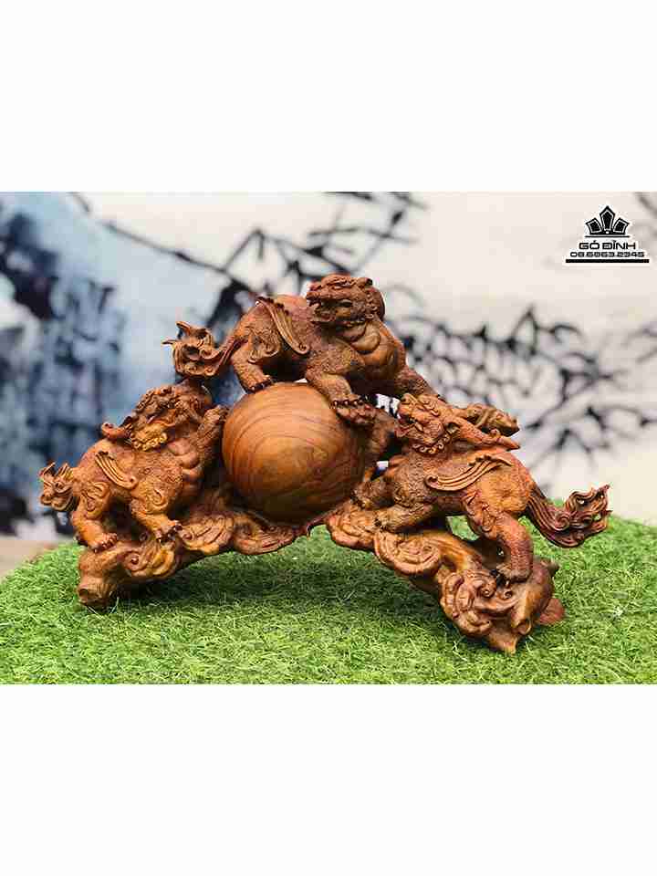 Tượng Tam Kỳ Lân Gỗ Sưa  Cao 24 Ngang 43 Sâu 18 (cm)