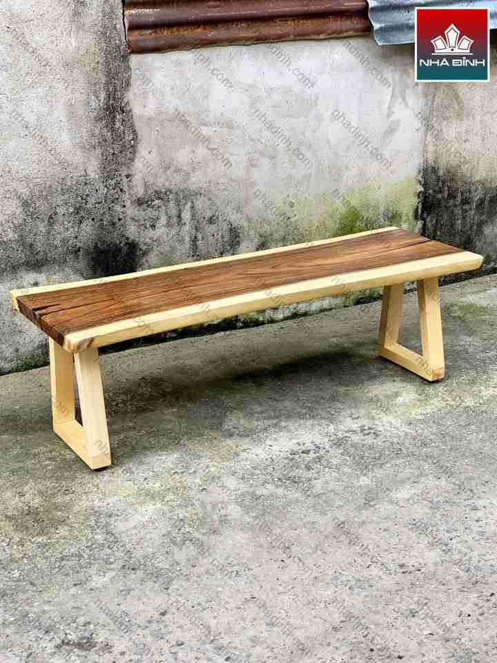 Ghế Băng Gỗ Me Tây Chân Gỗ Thông  Cao 45 Dài 140 Rộng 45 Ván Dày 4.5 (cm)