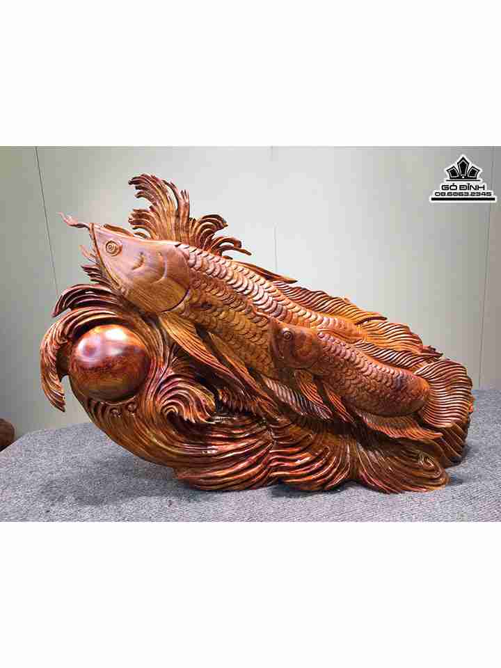 Tượng Cá Kim Long Gỗ Hương Việt  Cao 48 Ngang 72 Sâu 16 (cm)