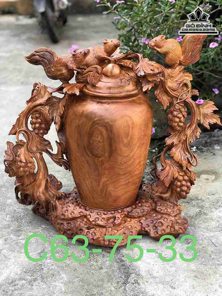 Bình Sóc Nho Gỗ Hương Việt  Cao 63 Ngang 75 Sâu 33 (cm)