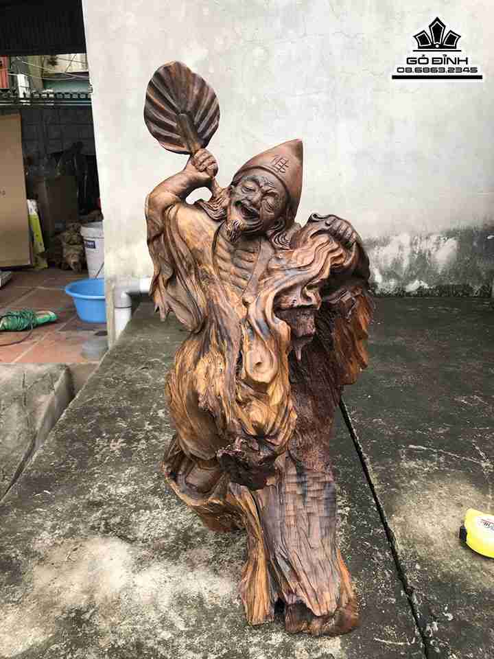 Tượng Tế Công Gỗ Lũa Bách Xanh  Cao 60 Ngang 27 Sâu 27 (cm)