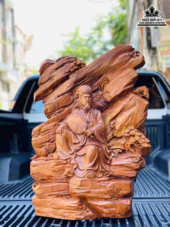 Tượng Khổng Minh Gỗ Hương Việt  Cao  75 Ngang 55 Sâu 26 (cm)