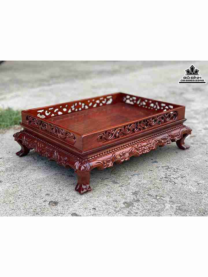 Khay Trà Chân Quỳ Gỗ Hương Việt  Cao 12 Ngang 38 Rộng 27 (cm)