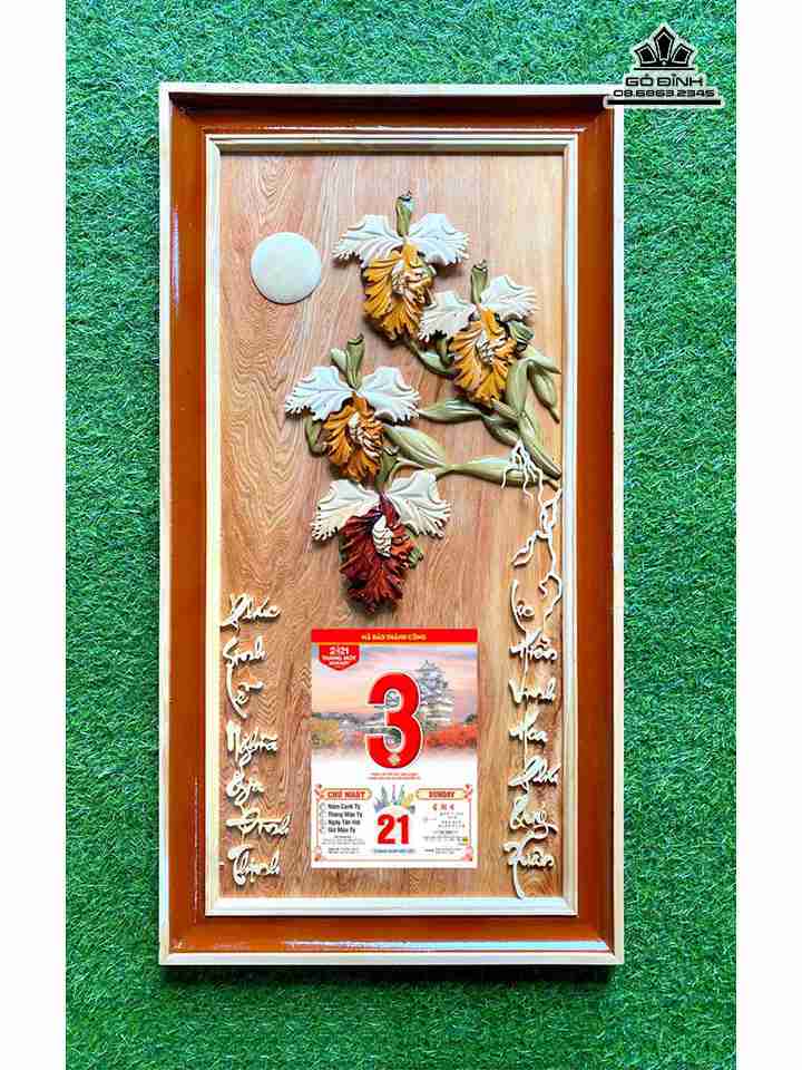 Đốc Lịch Hoa Lan Gỗ Pơ Mu  Cao 91 Ngang 48 (cm)