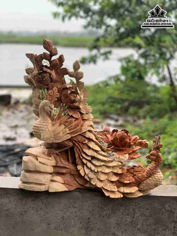 Tượng Phu Thê Viên Mãn Gỗ Hương  Cao 45 Ngang 42 Sâu 20 (cm)