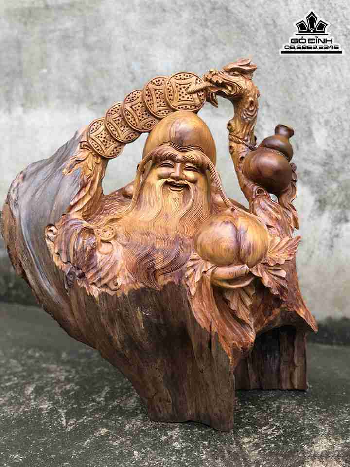 Tượng Ông Thọ Gỗ Bách Xanh  Cao 46 Ngang 41 Sâu 19 (cm)