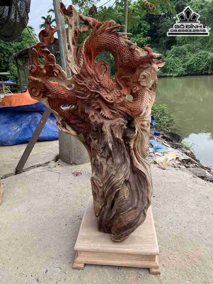 Tượng Nhất Long Gỗ Lũa Hương  Cao 90 Ngang 50 Sâu 32 (cm)