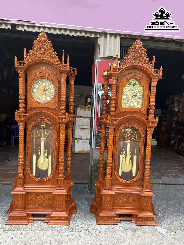 Đồng Hồ Phòng Khách Gỗ Hương Đá Cao 230 Ngang 90 Sâu 45 (cm)