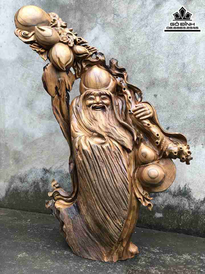 Tượng Ông Thọ Gỗ Bách Xanh   Cao 86 Ngang 55 Sâu 21 (cm)
