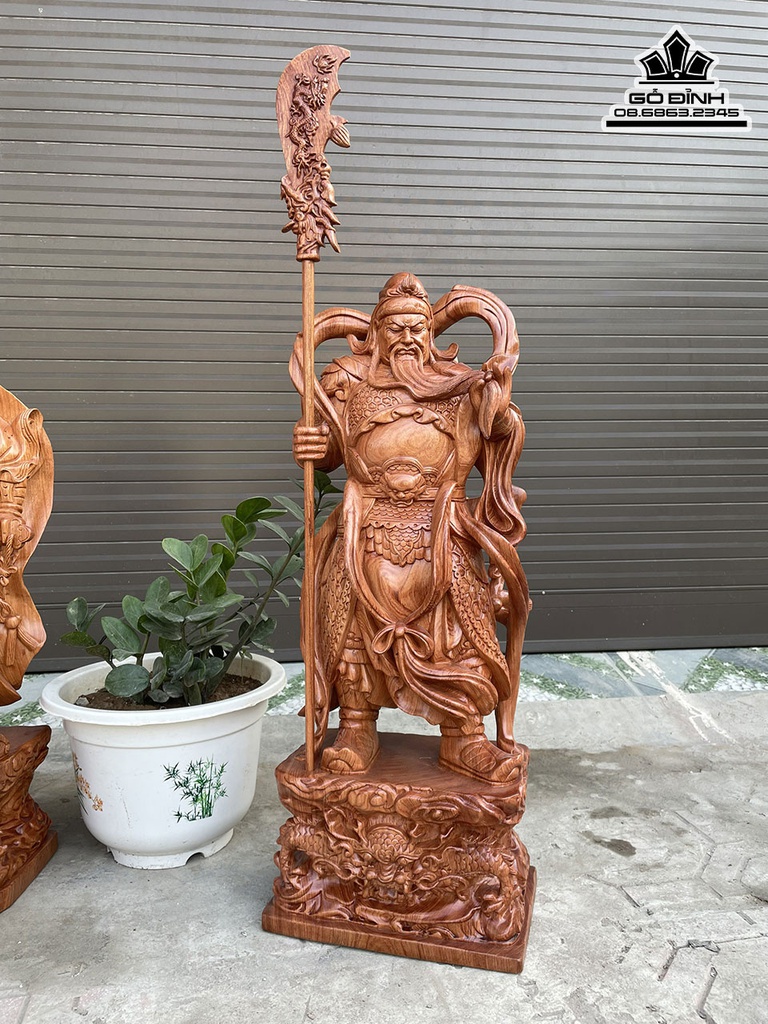 Tượng Quan Công Gỗ Hương Cao 80 Ngang 31 Sâu 21 (cm)