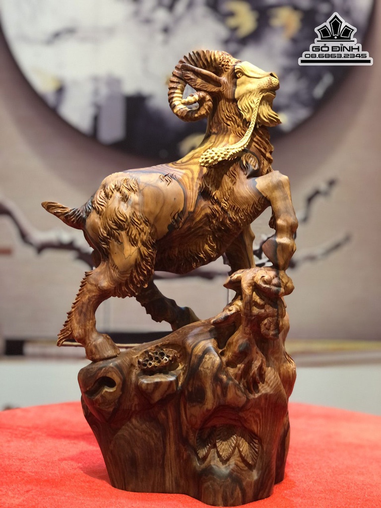 Tượng Dê Tài Lộc (Nhất Dương) Gỗ Cẩm Cao 45 Ngang 25 Sâu 20 (cm)