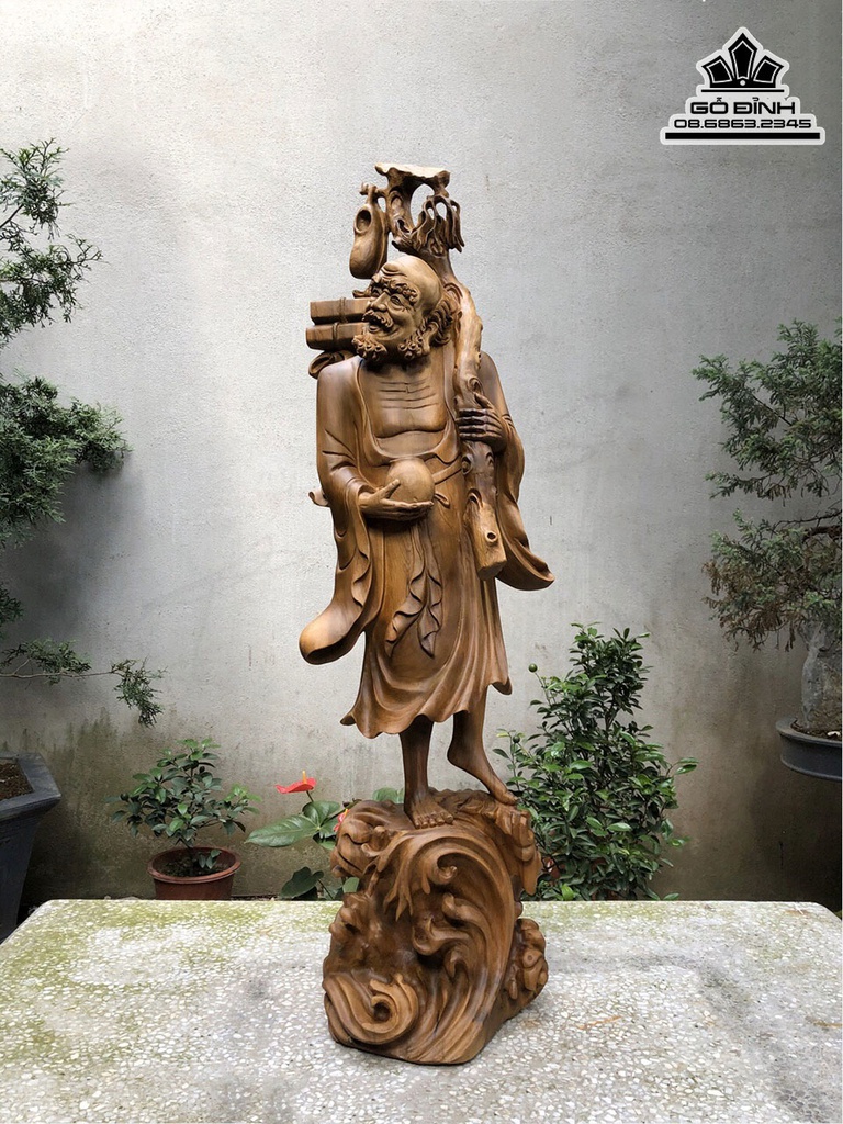 Tượng Đạt Ma Sư Tổ Giáo Hóa Gỗ Bách Xanh Cao 105 Ngang 32 Sâu 25 (cm)