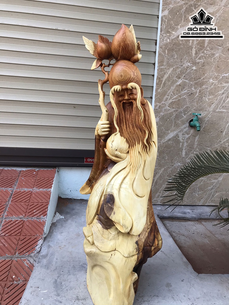 Tượng Ông Thọ Gỗ Hương Việt Cao 85 Ngang 30 Sâu 20 (cm)