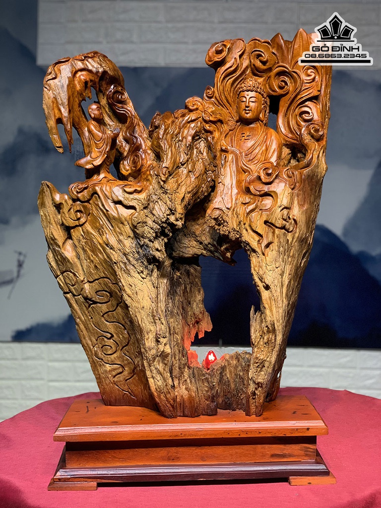 Tượng Nhất Tâm Bái Phật Gỗ Hương Việt Cao 78 Ngang 52 Sâu 20 (cm)