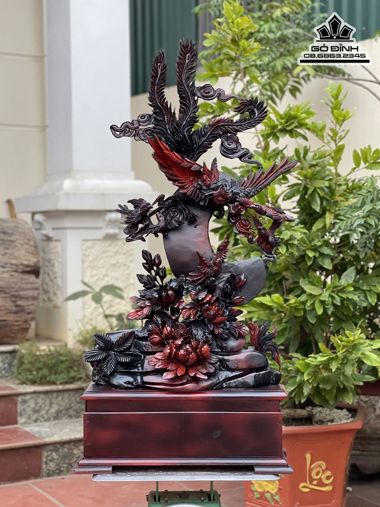 Tượng Phương Hoàng Lửa Gỗ Trắc Cao 108 Ngang 48 Sâu 23 (cm)