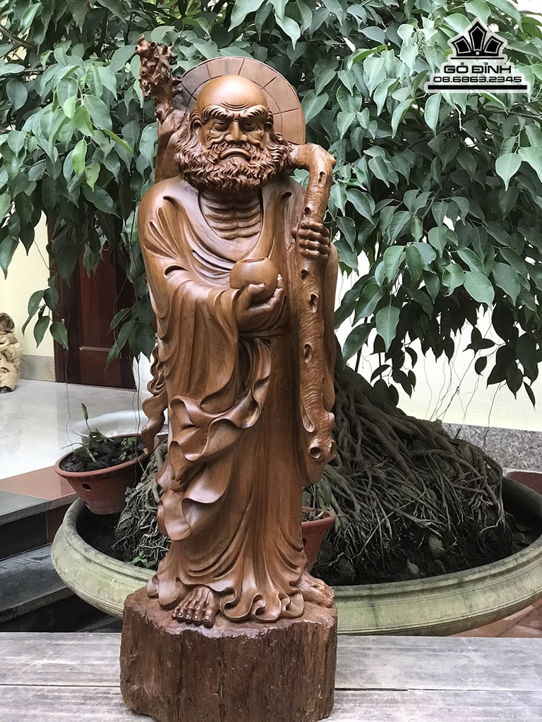 Tượng Đạt Ma Sư Tổ Giáo Hóa Gỗ Bách Xanh Cao 91 Ngang 30 Sâu 25 (cm)