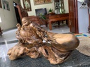 Tượng Phật Di Lặc Kéo Bao Tiền Gỗ Bách Xanh Cao 76 Ngang 48 Sâu 20 (cm)