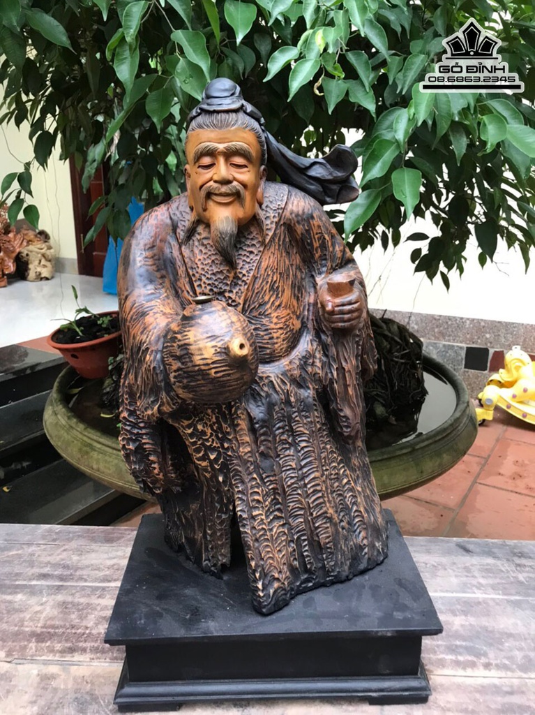 Tượng Thần Trà Gỗ Bách Xanh Cao 52 Ngang 28 Sâu 20 (cm)