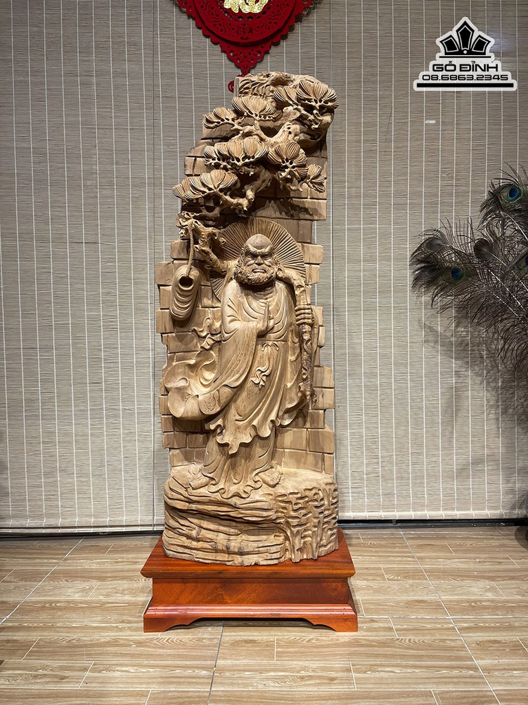 Tượng Đạt Ma Sư Tổ Giáo Hóa Gỗ Ngọc Am Cao 108 Ngang 40 Sâu 15 (cm)