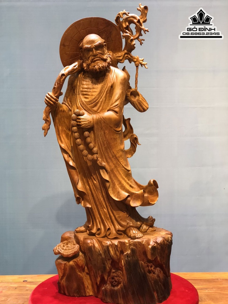 Tượng Đạt Ma Sư Tổ Giáo Hóa Gỗ Hương Việt Cao 128 Ngang 52 Sâu 32 (cm)