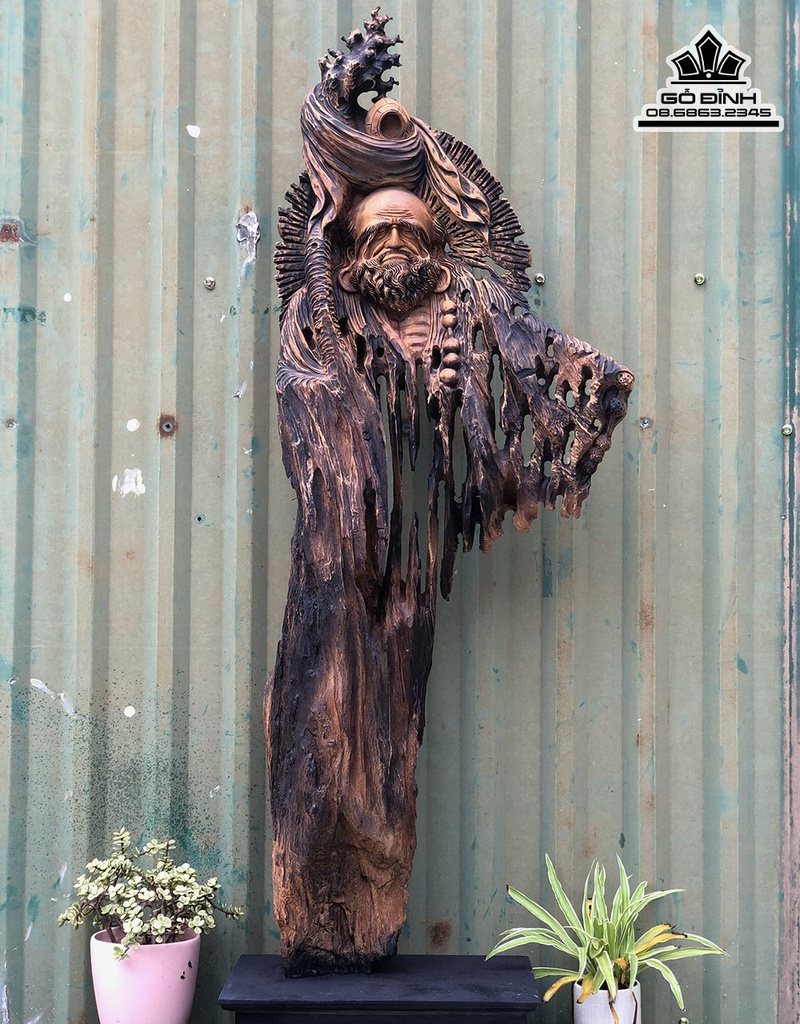 Tượng Đạt Ma Sư Tổ Gỗ Bách Xanh Cao 112 Ngang 42 Sâu 16 (cm)