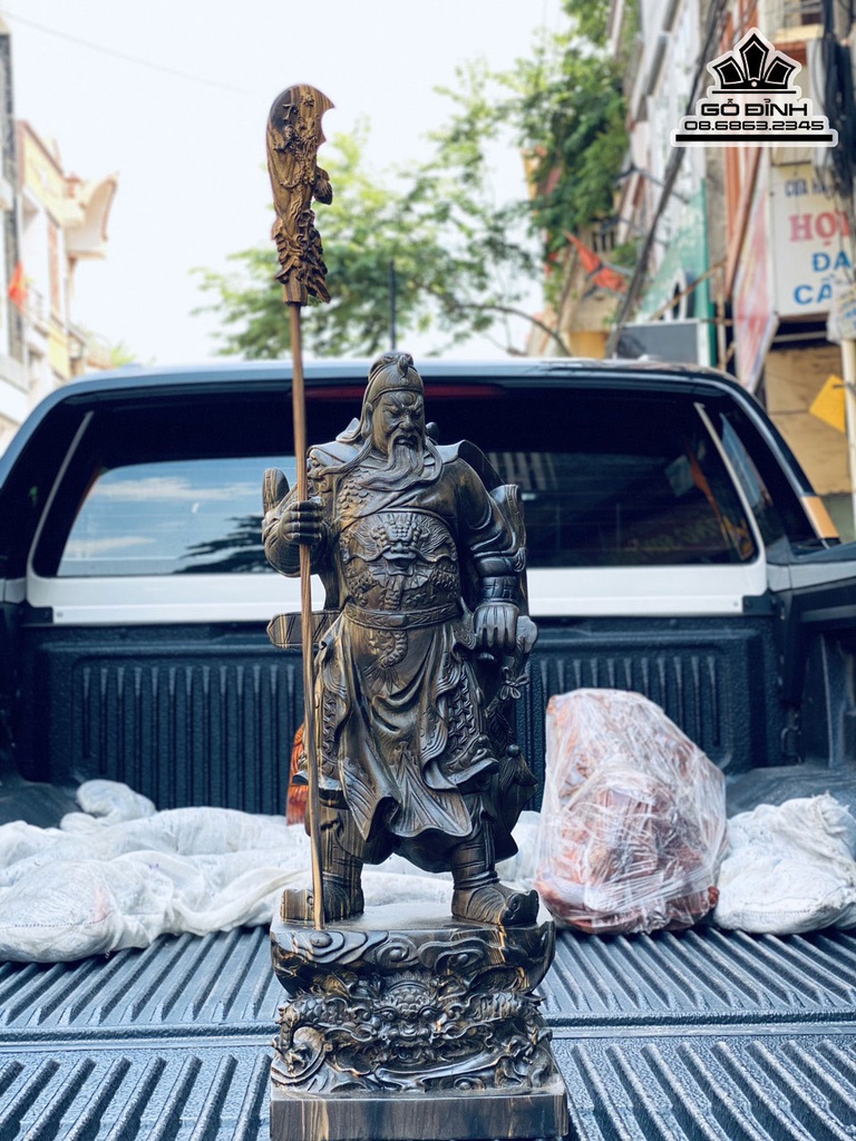 Tượng Quan Công Gỗ Mun Hoa Cao 60 Ngang 22 Sâu 15 (cm)