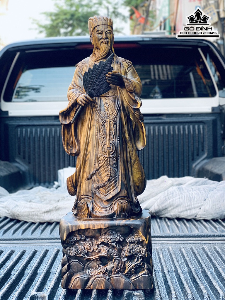 Tượng Không Minh Gỗ Mun Hoa Cao 60 Ngang 20 Sâu 14 (cm)