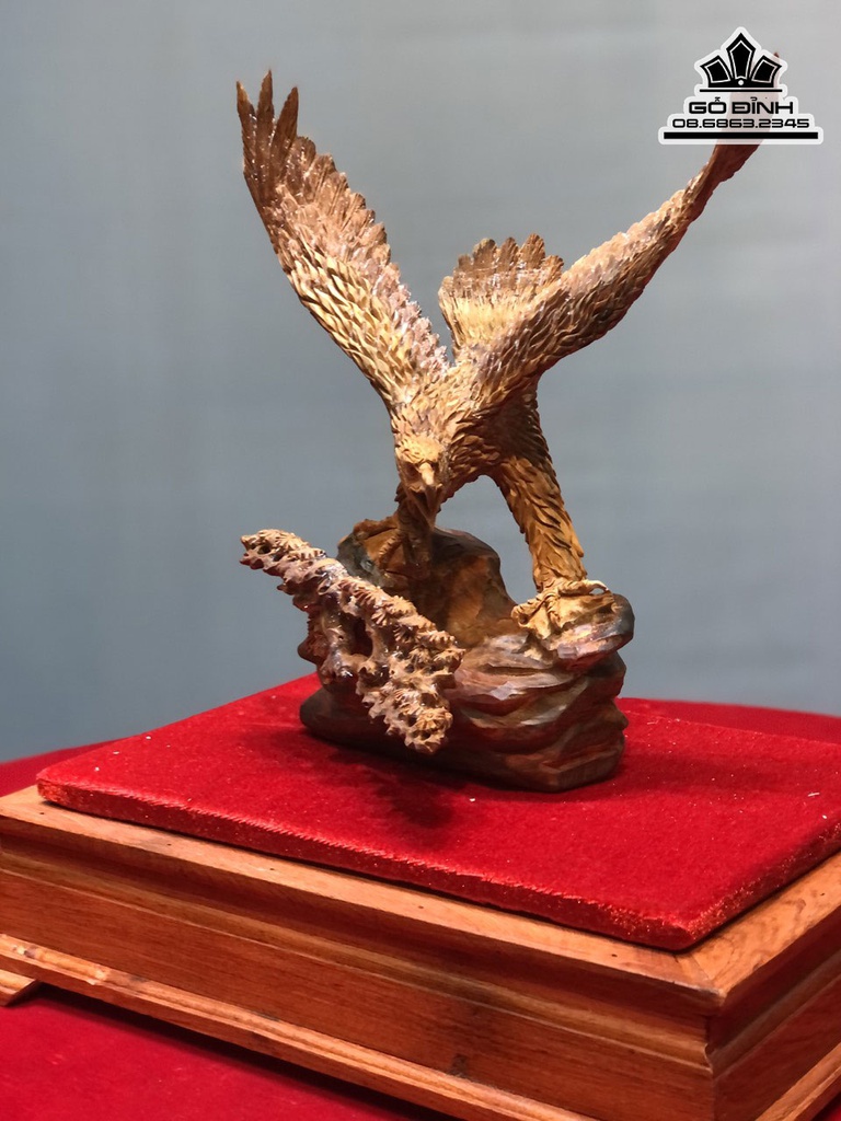 Tượng Đại Bàng Gỗ Hoàng Đàn Cao 26 Ngang 25 Sâu 12 Tủ 42-32-21 (cm)